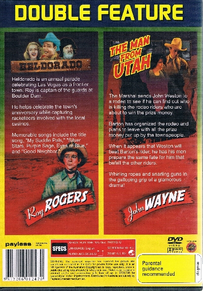 Heldorado & The Man From Utah DVD Double Movie - John Wayne - Click Image to Close