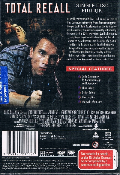 Total Recall DVD - Arnold Schwarzenegger - Click Image to Close