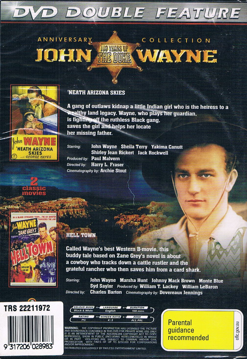 Neath Arizona Skies & Hell Town DVD - John Wayne